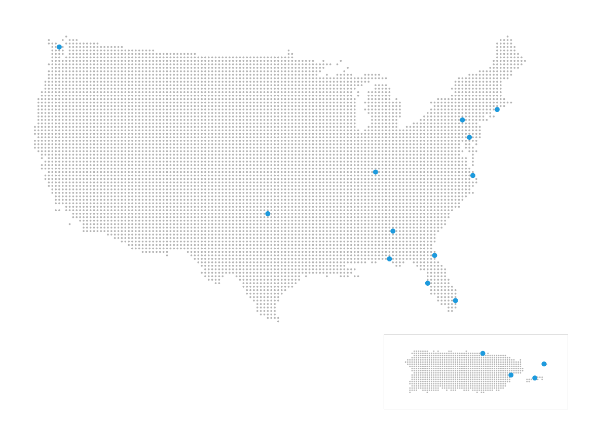 City Ferry map with locations noted with blue dots